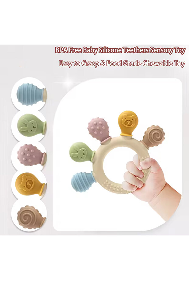 sandy BPA Free Baby Silicone Teethers Sensory Toy Easy to Grasp Infant Teething Toys Food Grade Chew - 1