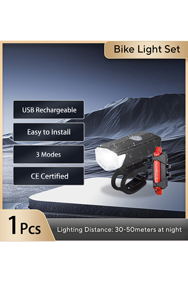 2218 USB Rechargeable Bike Light Front Light Red Taillight Easy to Install 3 Modes Bicycle Accessori
