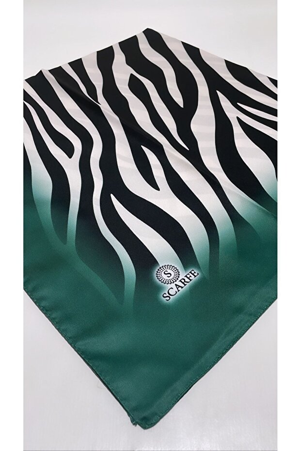 وشاح تويل نمط الحمار الوحشي نمط الحرير 90 × 90 سم (زمرد) - 7