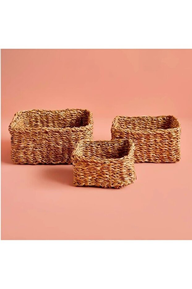 100% Natural Wicker 3-Piece Decorative Basket Set - Multi-Purpose Bathroom and Kitchen Organizer