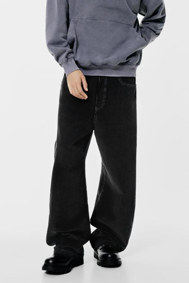 Düz kesim kadife pantolon - 4