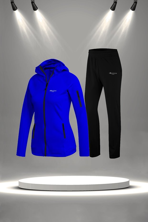 Plus Size Women's Blue New Supra Combed Cotton Zippered Pocket Casual Full Tracksuit Set (4Xl-10Xl)