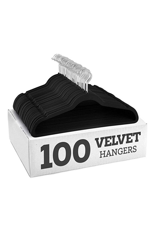 100-Piece Non-Slip Velvet 360 Degree Swivel Hangers Set Black
