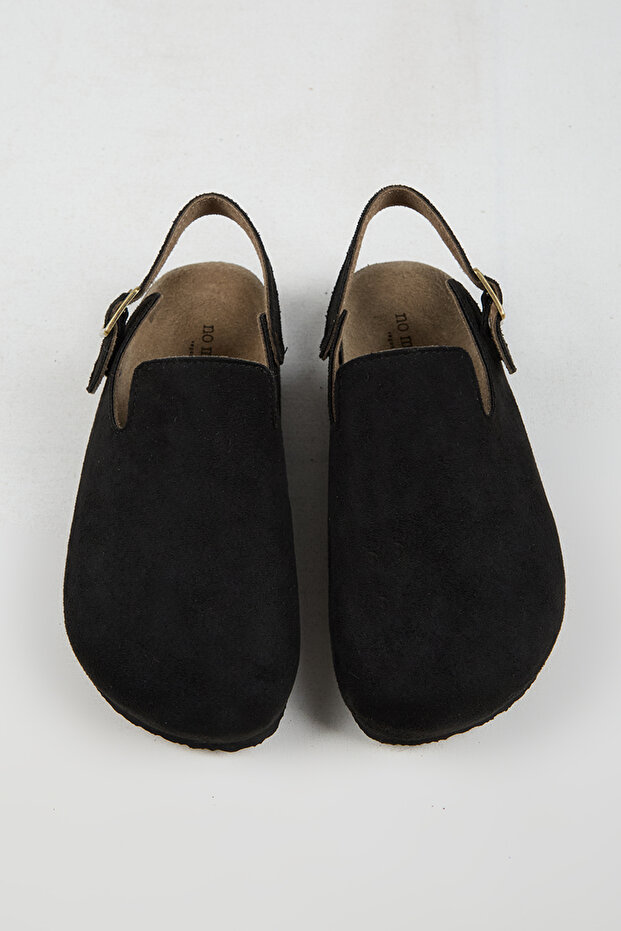 Lapaz Women's Vegan Leather Buckle Black Sabo Slippers