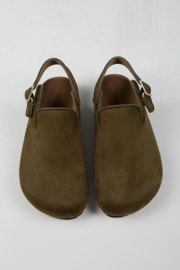 Lapaz Women's Vegan Leather Buckle Khaki Sabo Slippers