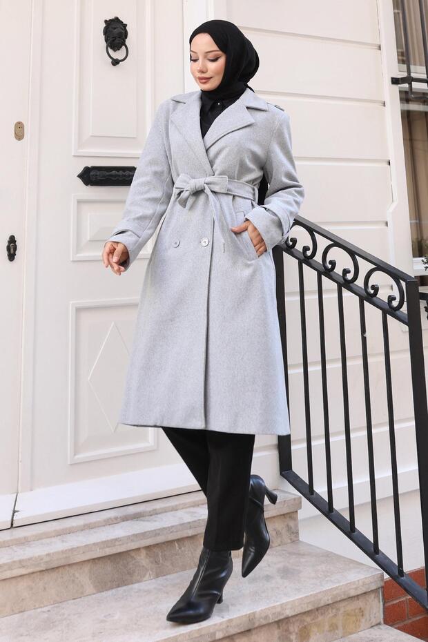 Belted Cashmere Coat Gray 19271