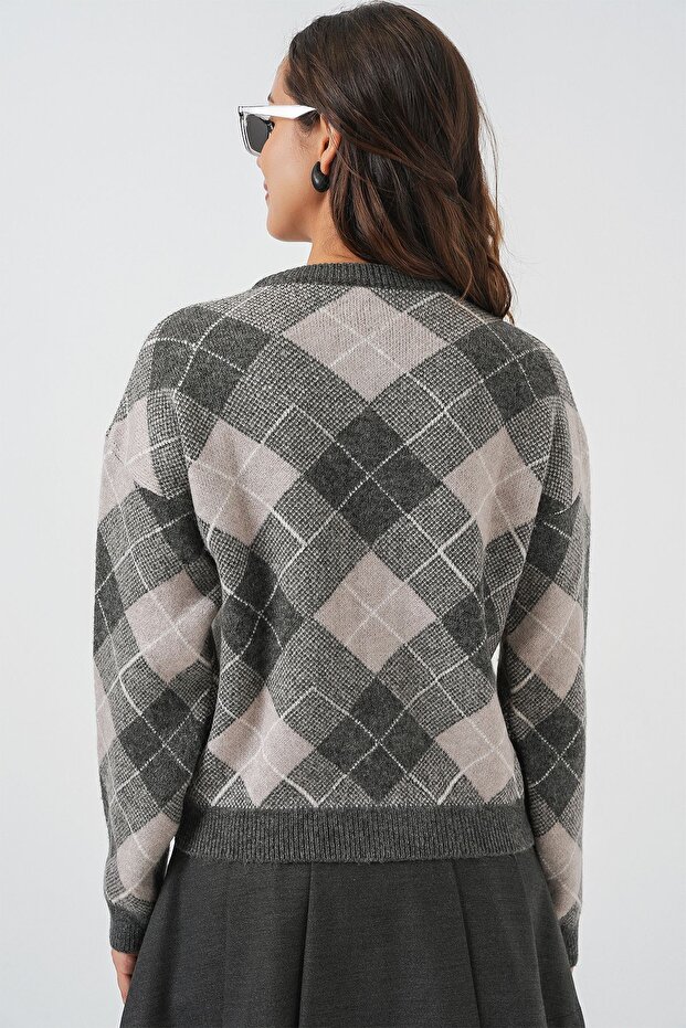 BDART Düğmeli Baklava Desenli Triko Hırka - 6