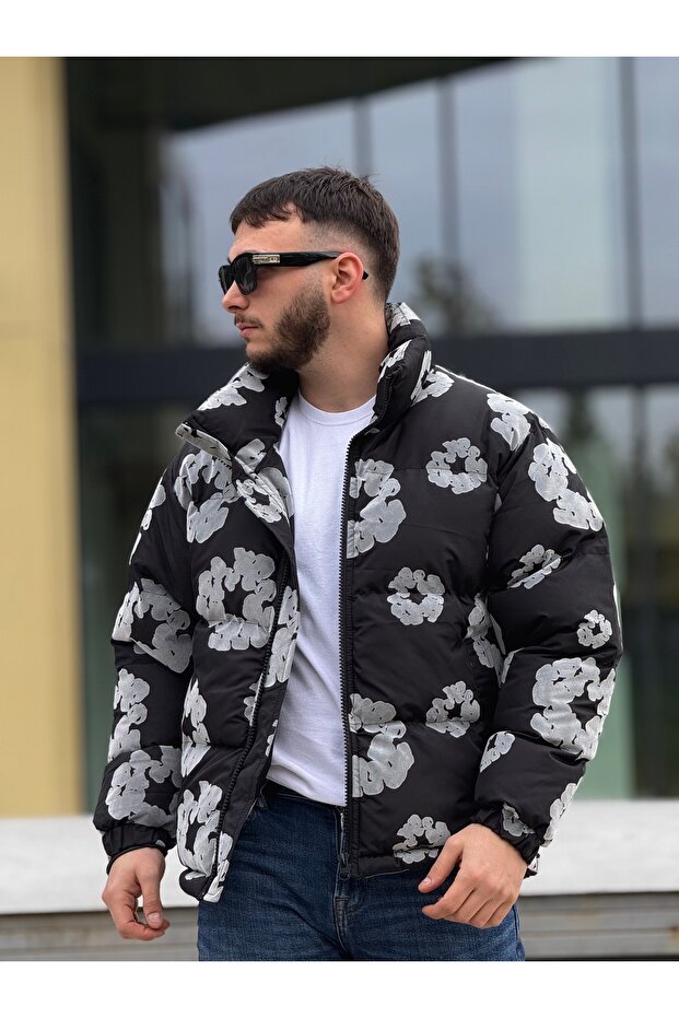 معطف منتفخ منقوش للرجال - 5