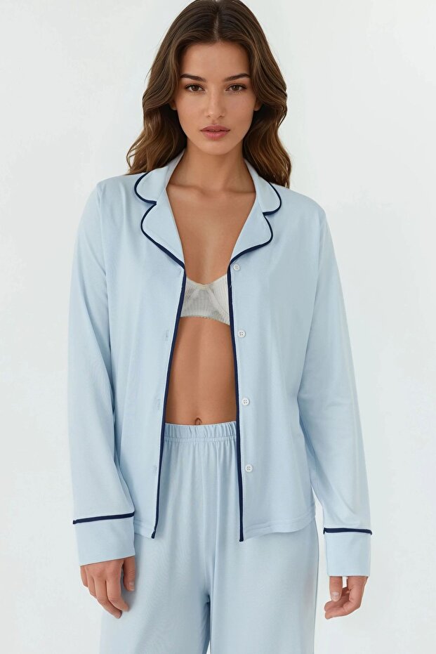 Gömlek Yakal Ekstra Yumuşak Rahat Kesim Uzun Kollu Pijama Takımı - 3