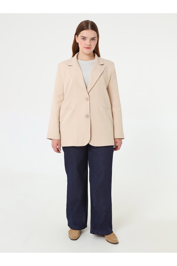 جاكيت كلاسيكي كبير الحجم - بيج - - 2