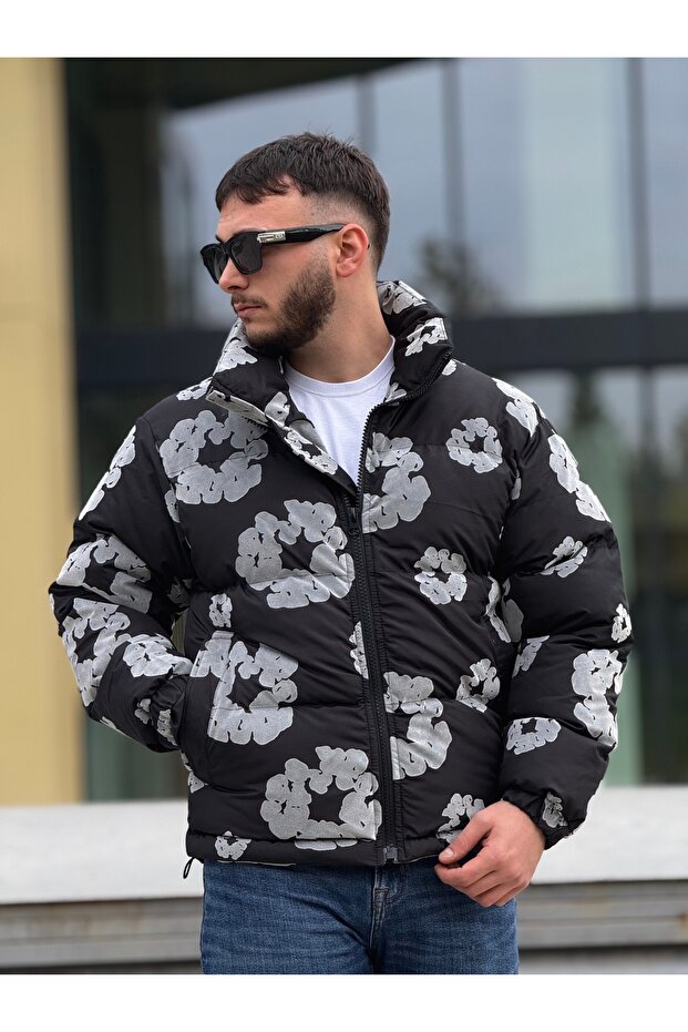 معطف منتفخ منقوش للرجال - 3