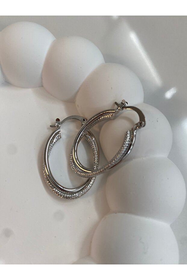 Silver Oval Çelik Küpe - 1