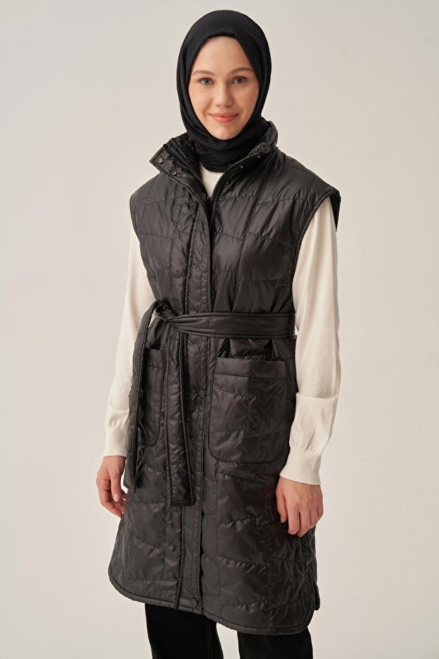 Kuşaklı Kapitone Yelek - 8