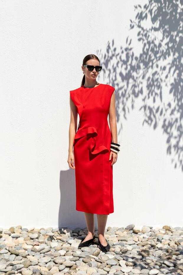 VOLANLI MİDİ ELBİSE 26W40809 - 3