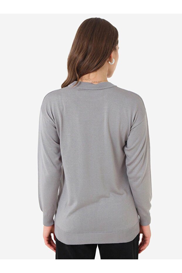 Yumuşak Tuşeli Basic Triko Kazak - Gri Mavi - - 6