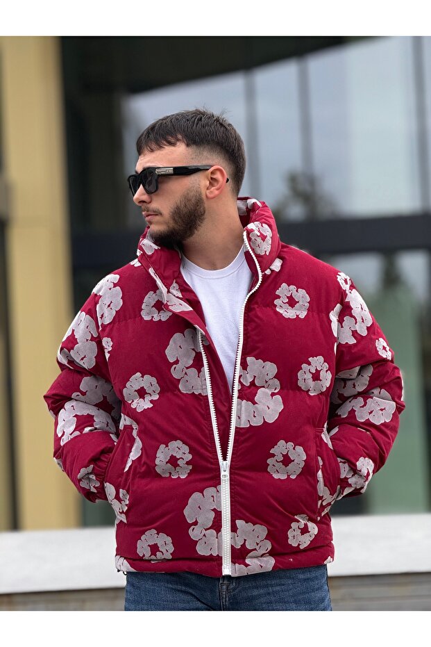 معطف منتفخ منقوش للرجال - 1