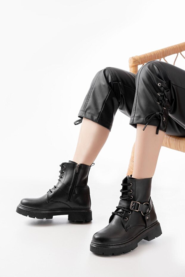 508-3038 Black Buckle Accessory Zippered Daily Women's Boots