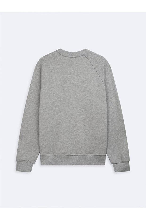 Uzun Kollu Sıfır Yaka Basıc Gri Sweatshırt - 3