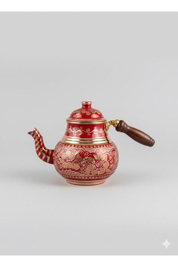 إبريق شاي نحاسي صغير أحمر اللون - 2
