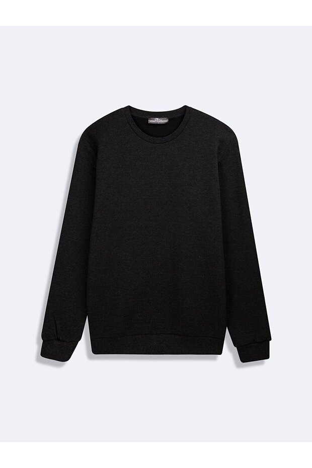 Uzun Kollu Sıfır Yaka Basıc Antrasit Sweatshırt - 2