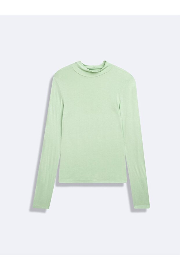 Uzun Kollu Balıkçı Yaka Basıc Yeşil Sweatshırt - 1