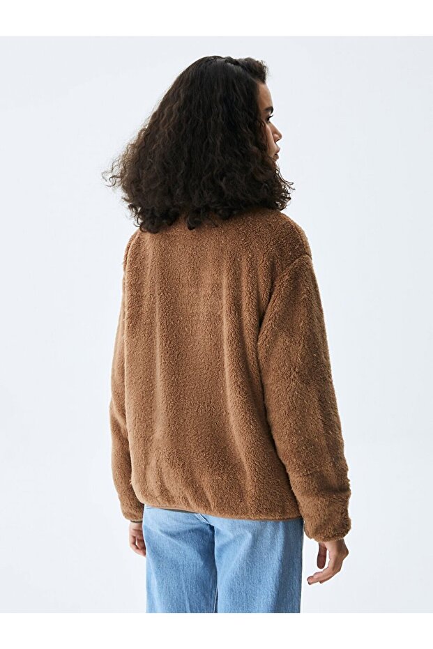 Fermuarlı Polar Kahve Rengi Hırka - 3