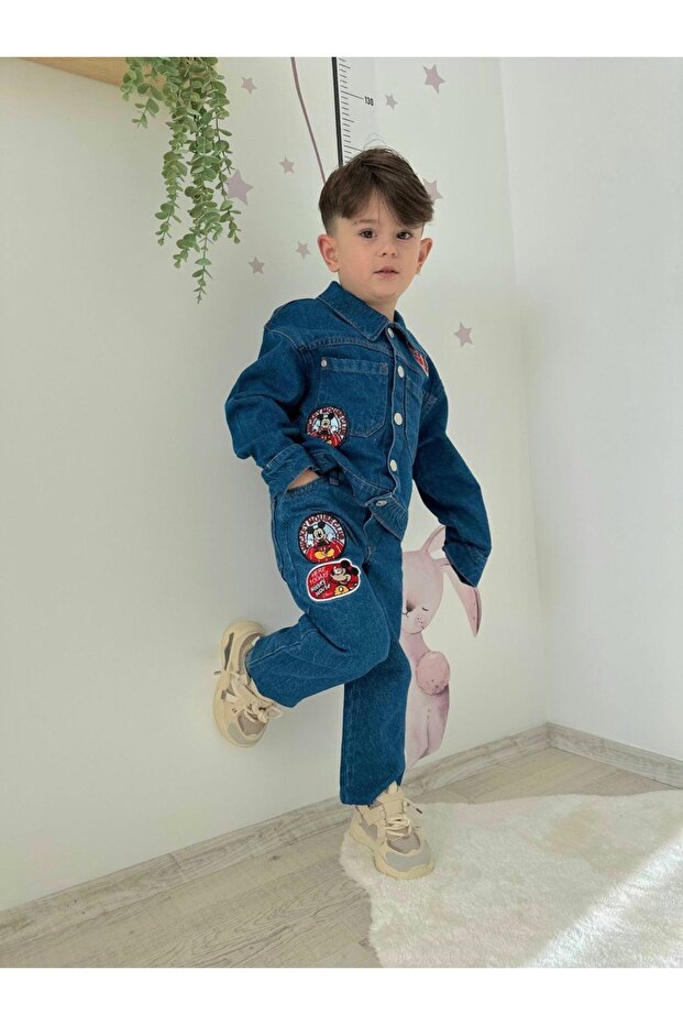 Erkek çocuk takımı alt üst set pamuk kot tam kalip mevsimlik ve kışlık giylir - 3