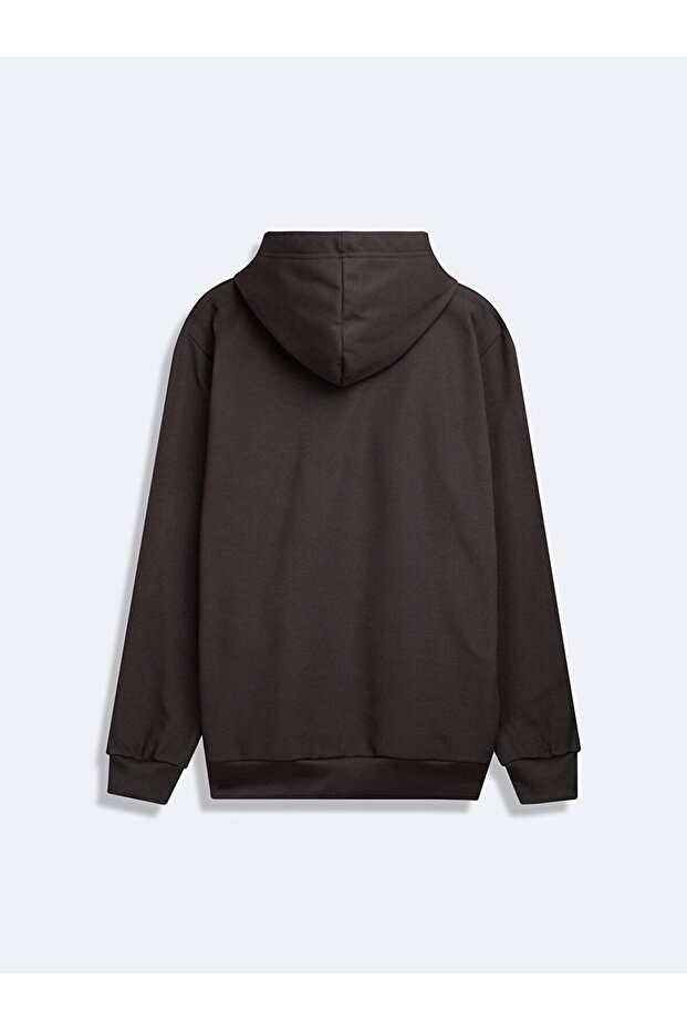 Kapüşonlu Fermuarlı Cepli Basıc Antrasit Sweatshırt - 3