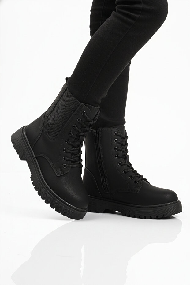 Siyah Zümrüt Polarlı Kaymaz Soğuğa Dirençli Deri Çocuk Bot Tuno 07 F - 1