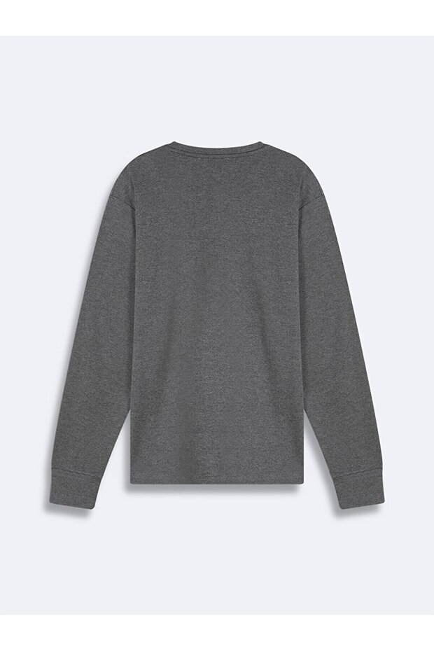 Long Sleeve Crew Neck Basic Anthracite Sweatshirt - 2
