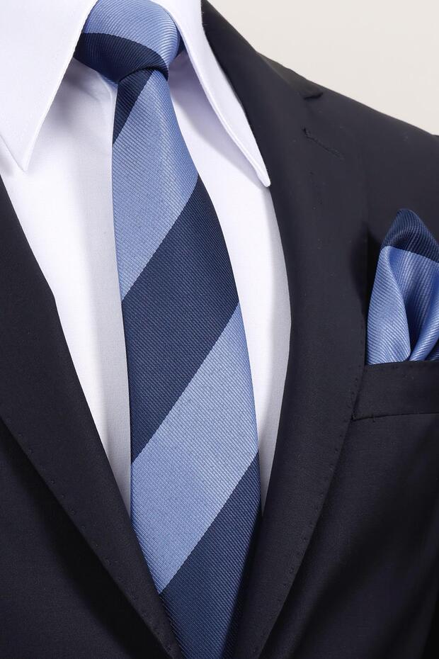 8 cm Blue Navy Blue Fragmented Pattern Hand Made Classic Wide Handkerchief Tie