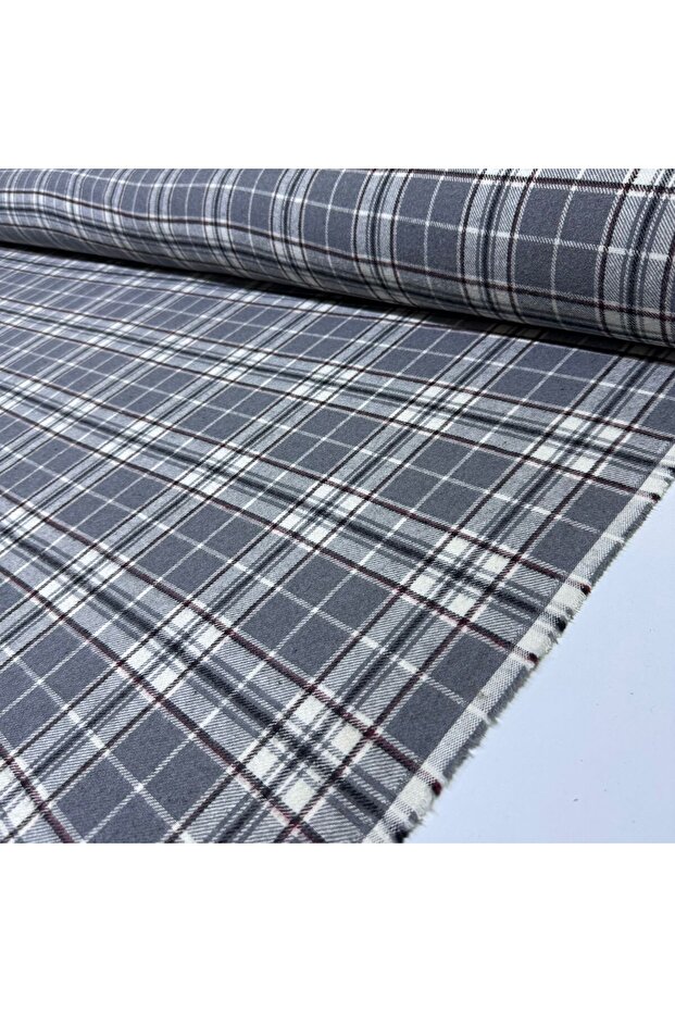 Tüvit Şanel Kumaş Çift En %100 Pamuk Dokuma Gri ve Bordo Kareli - 2