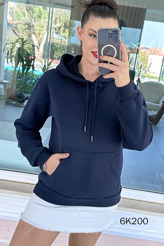 سترة بغطاء للرأس وجيب على شكل كنغر 3 خيوط 6k200