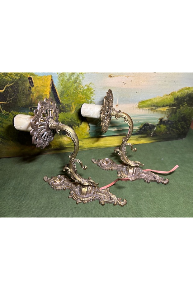 A Pair of Antique European Brass Sconces - 20 cm by 20 cm in Size