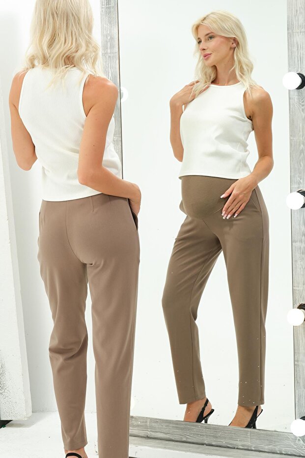 Maternity Flexible Abdominal Band Adjustable Waist Winter Mom Fit Classic Pants Vi̇zon