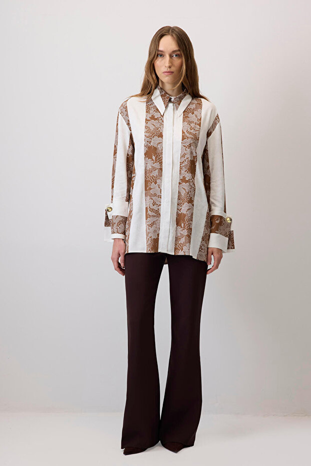 Wide-Cuffed Lace Pattern Shirt