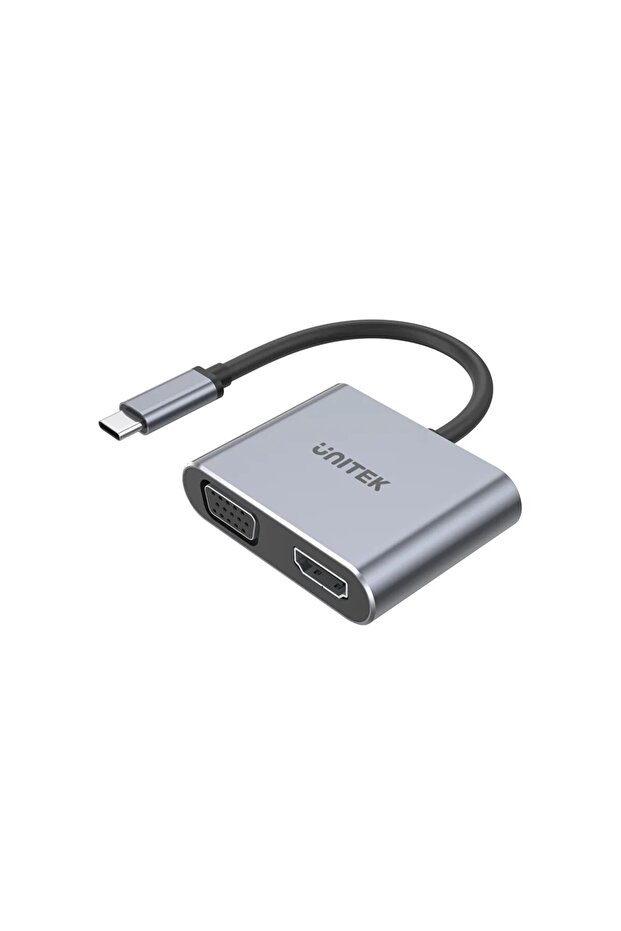 موزع USB-C 4 في 1 مع HDMI بدقة 4K، VGA، USB-A، 100 واط PD - محول شاشة مزدوجة | D1049A - 1