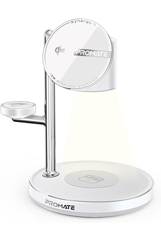 Synergy-3 4-in-1 Qi2 MagSafe Charging Station, 15W Wireless, Night Lamp, Magnetic Ring