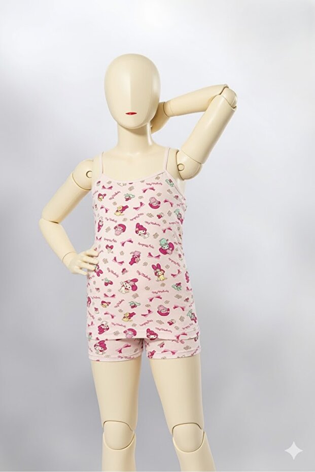 Printed (3408) Girls' Undershirt 1 Quality Cotton Anti-Sweat 3 Pieces