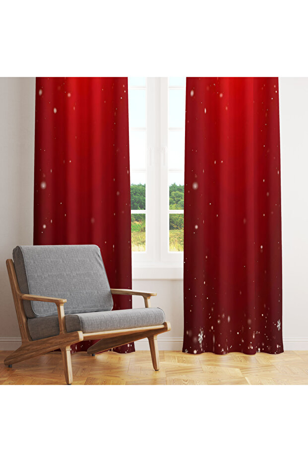 Red Heavy Snowfall New Year 140X260 Single Panel Background Curtain
