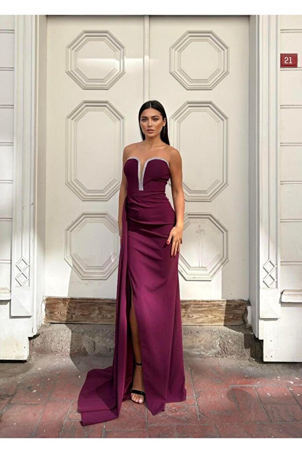 body-hugging mermaid cut dress with tail/drape detail at the front 583346 Light Purple