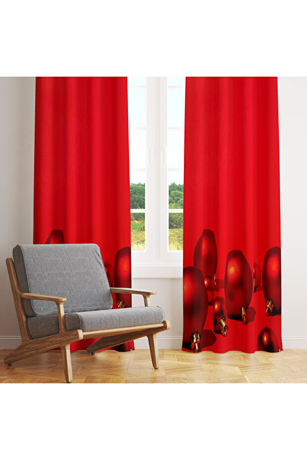 Red Plain Christmas Balls 140X260 Single Wing Background Curtain