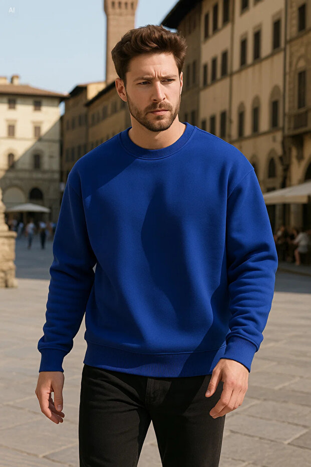 Unisex Winter Comfortable Long Blue Loose Sweater