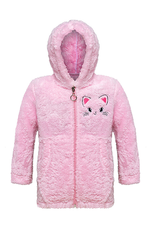 Girl's Pink Hooded Plush Jacket