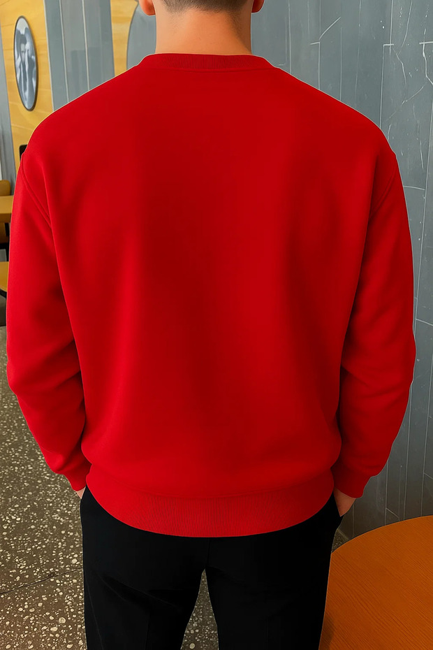 Erkek Relax Fit Kışlık Kırmızı Basic Kazak - 5