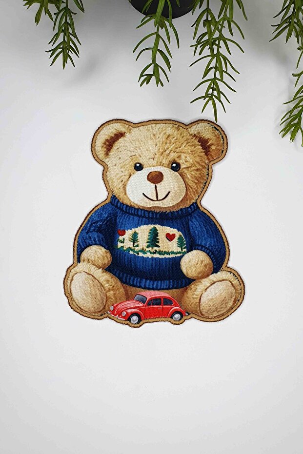Teddy Form Navy Blue Sweater Christmas Bear Design Embroidered Edge Cocktail Napkin 1 Piece