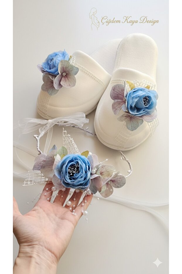 Special Design Mother Postpartum Crown Set with Blue Flowers