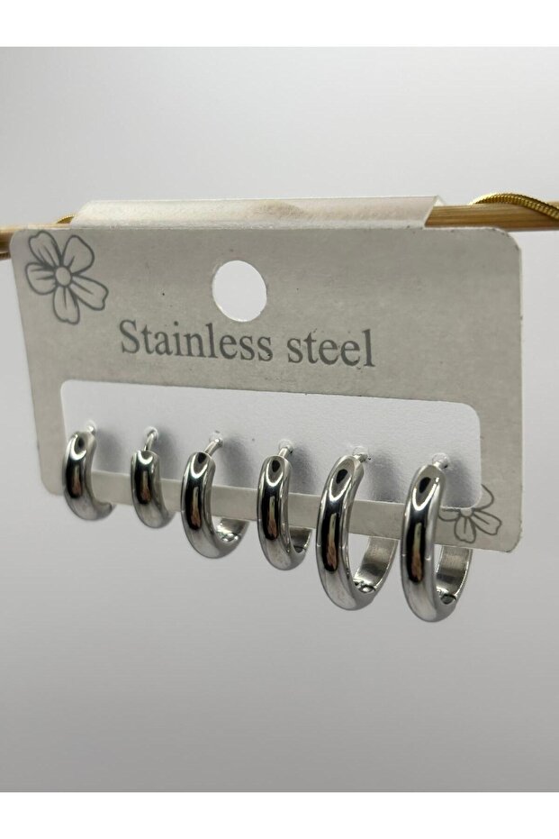 Steel Silver Color Thick Hoop Earrings