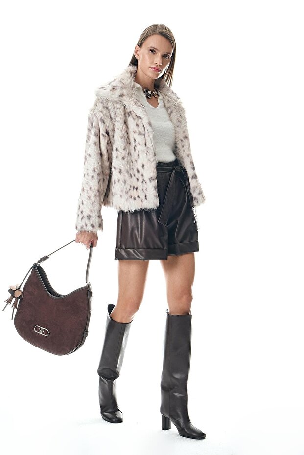 Deri Beli Kuşaklı Double Paça Şort - 2