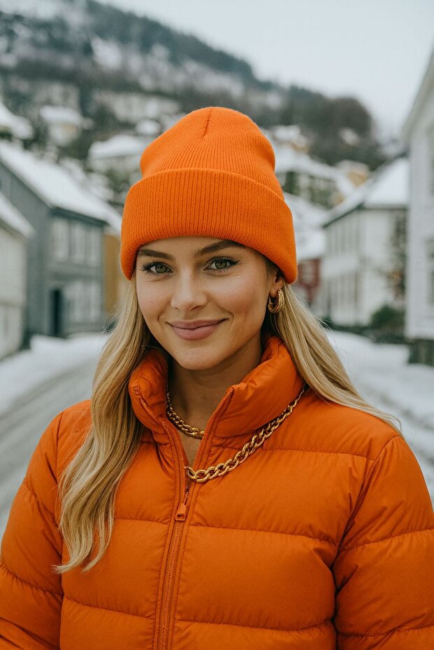 Orange Basic Unisex Beanie - 1